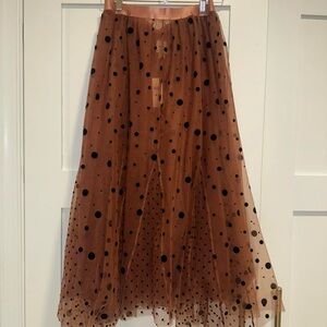 Maeve Brown A-Line Skirt with Black Polka Dots